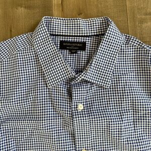 Banana Republic Slim Fit Non Iron Long Sleeve Button‎ Up Men XL Blue White Check